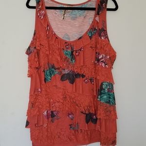 Orange Tank top with lace ruffle